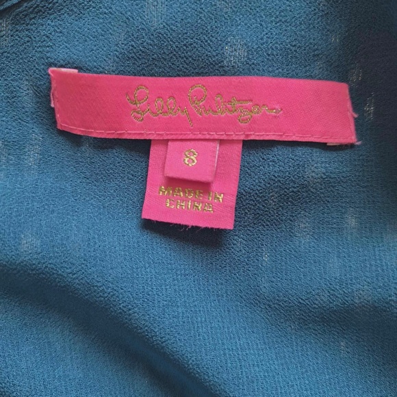 Lily Pulitzer NWT Inky Tidal Fish Clip Sienne Silk Metallic Draped Top US 8 - Picture 7 of 11